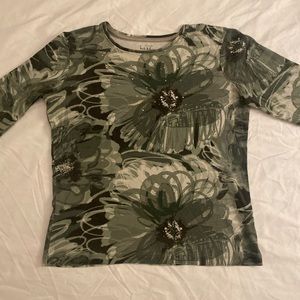 nicole miller y2k green flower shirt